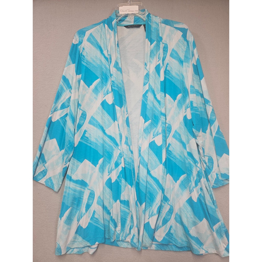 H by Halston Womens XL Blue White Abstract Brushstroke Open Cardigan A289378